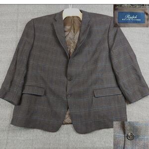 Ralph Ralph Lauren 100% Wool Blazer Men's 52R Brown Blue Plaid Sport Coat Jacket